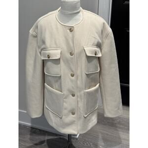 Rachel Zoe Womens Large Cream Luxury Button Down Coat Jacket NWT